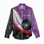 Personalised Aotearoa Lawn Bowls Women Casual Shirt Maori and Silver Fern Sporty Style Purple Color - Aussie Hoodie