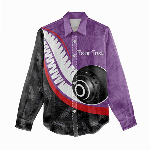 Personalised Aotearoa Lawn Bowls Women Casual Shirt Maori and Silver Fern Sporty Style Purple Color - Aussie Hoodie