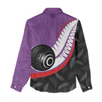 Personalised Aotearoa Lawn Bowls Women Casual Shirt Maori and Silver Fern Sporty Style Purple Color - Aussie Hoodie