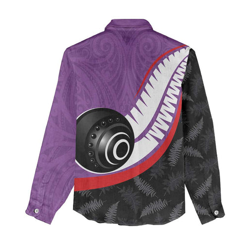 Personalised Aotearoa Lawn Bowls Women Casual Shirt Maori and Silver Fern Sporty Style Purple Color - Aussie Hoodie