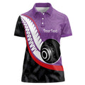 Personalised Aotearoa Lawn Bowls Women Polo Shirt Maori and Silver Fern Sporty Style Purple Color - Aussie Hoodie
