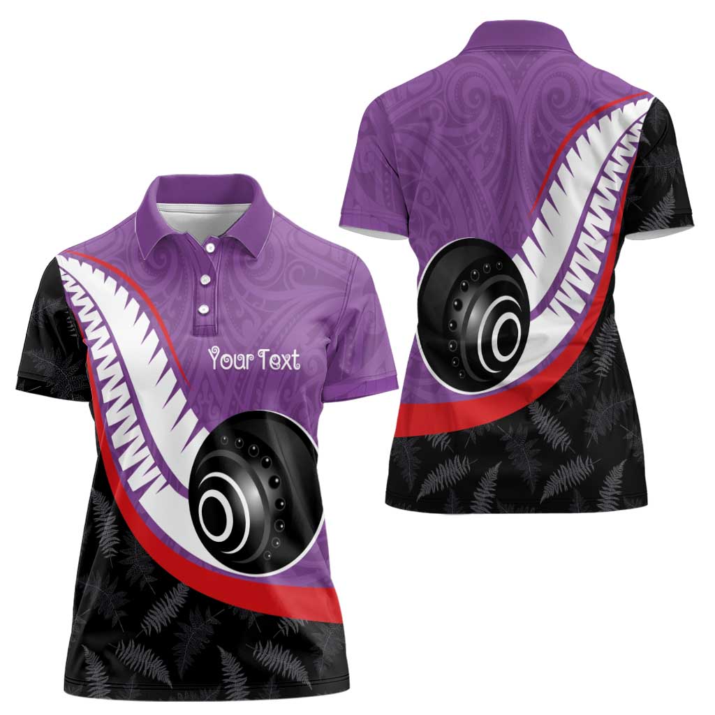 Personalised Aotearoa Lawn Bowls Women Polo Shirt Maori and Silver Fern Sporty Style Purple Color - Aussie Hoodie