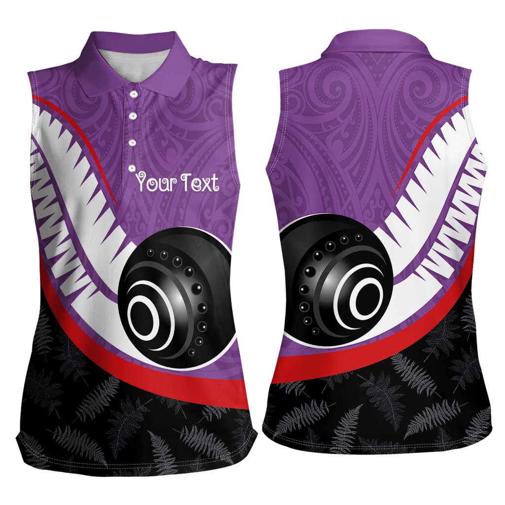 Personalised Aotearoa Lawn Bowls Women Sleeveless Polo Shirt Maori and Silver Fern Sporty Style Purple Color - Aussie Hoodie