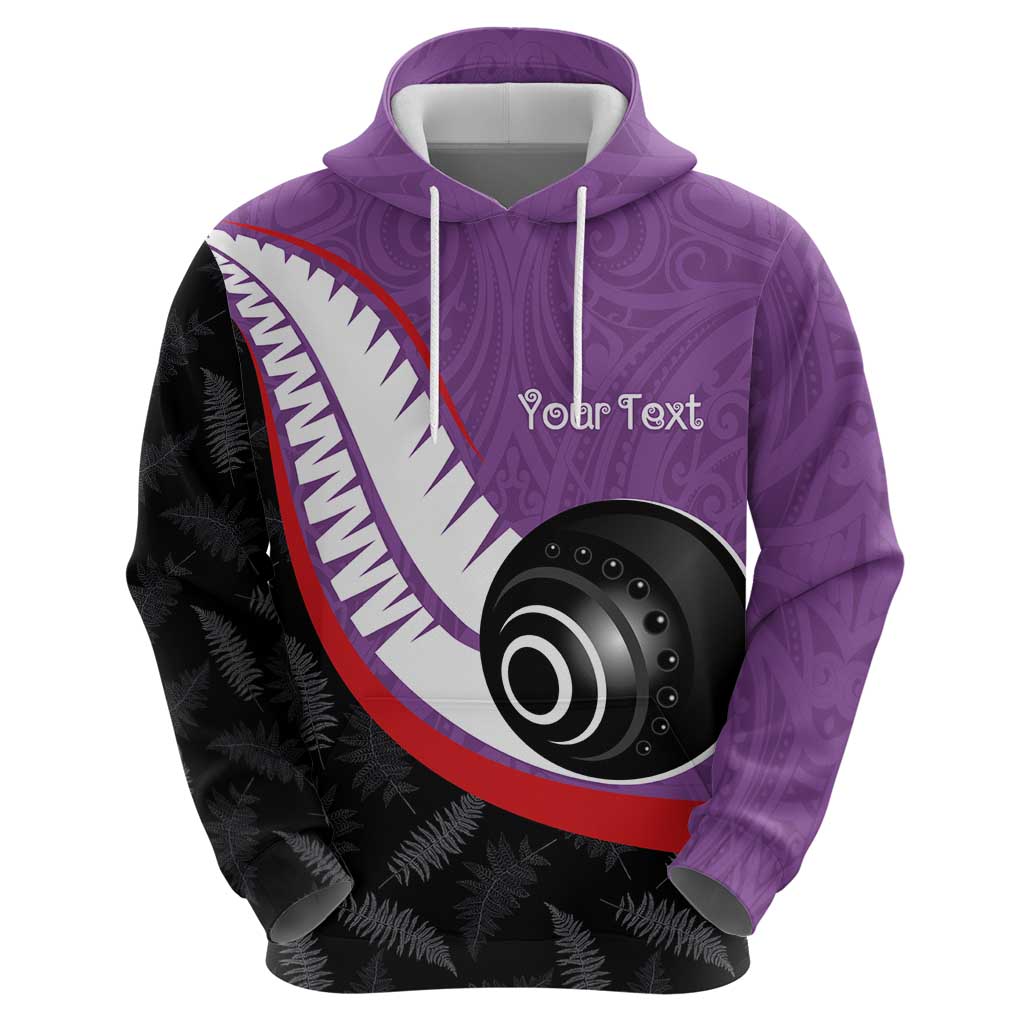 Personalised Aotearoa Lawn Bowls Zip Hoodie Maori and Silver Fern Sporty Style Purple Color - Aussie Hoodie