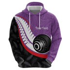 Personalised Aotearoa Lawn Bowls Zip Hoodie Maori and Silver Fern Sporty Style Purple Color - Aussie Hoodie