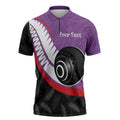 Personalised Aotearoa Lawn Bowls Zipper Polo Shirt Maori and Silver Fern Sporty Style Purple Color - Aussie Hoodie