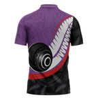 Personalised Aotearoa Lawn Bowls Zipper Polo Shirt Maori and Silver Fern Sporty Style Purple Color - Aussie Hoodie