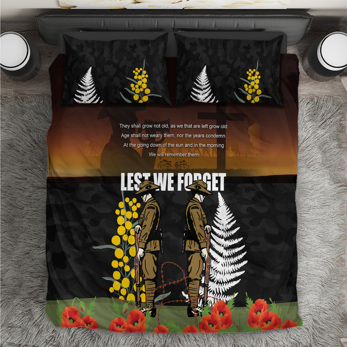 New Zealand and Australia ANZAC Day Bedding Set Soldier and Last Post Camouflage Pattern