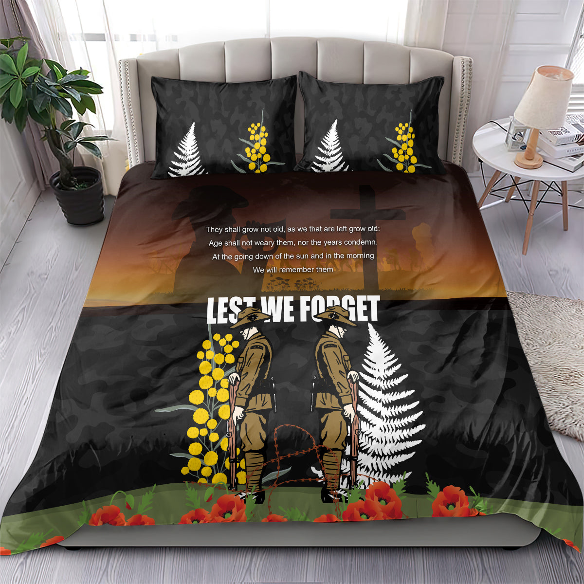 New Zealand and Australia ANZAC Day Bedding Set Soldier and Last Post Camouflage Pattern