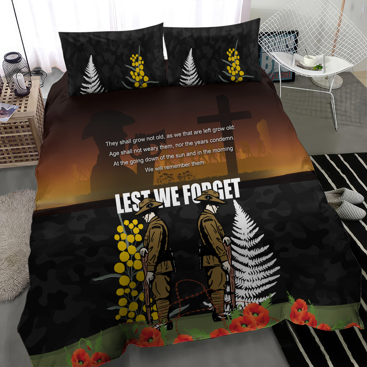New Zealand and Australia ANZAC Day Bedding Set Soldier and Last Post Camouflage Pattern
