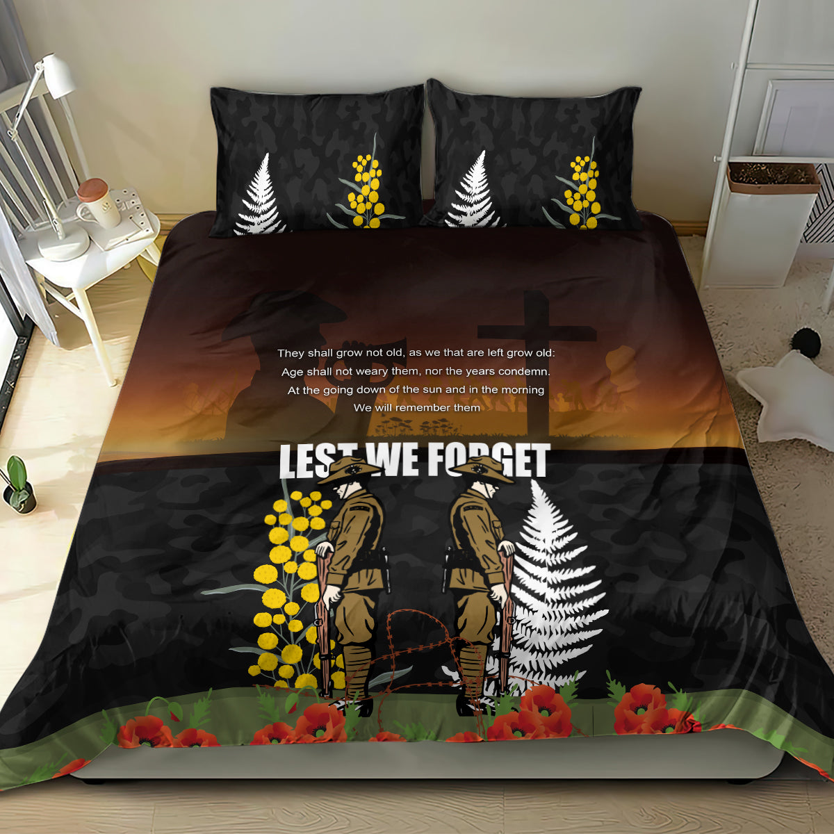 New Zealand and Australia ANZAC Day Bedding Set Soldier and Last Post Camouflage Pattern