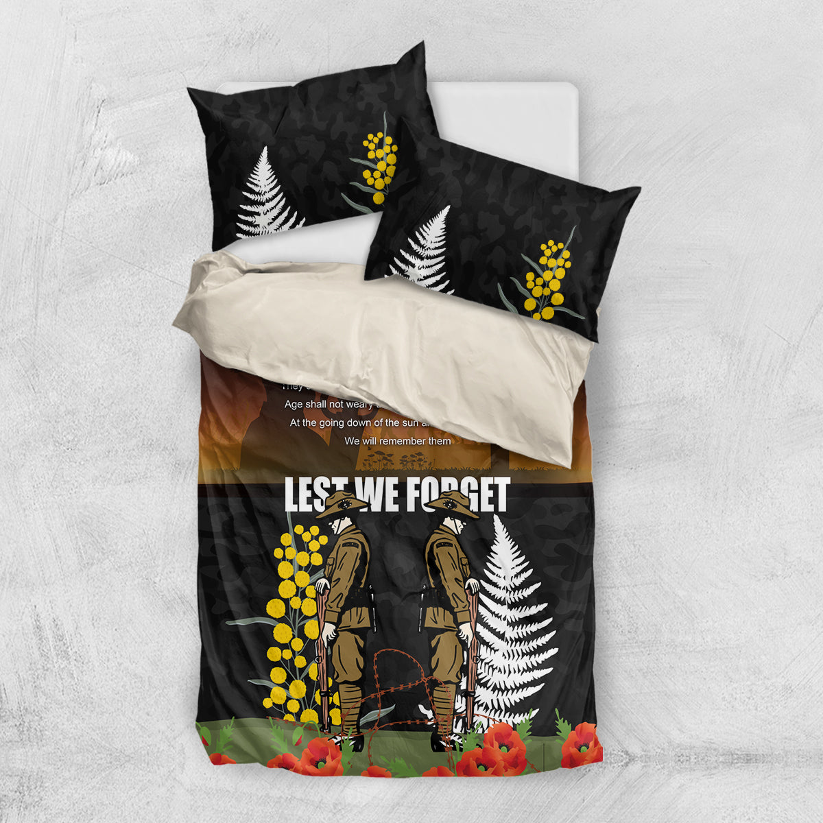 New Zealand and Australia ANZAC Day Bedding Set Soldier and Last Post Camouflage Pattern