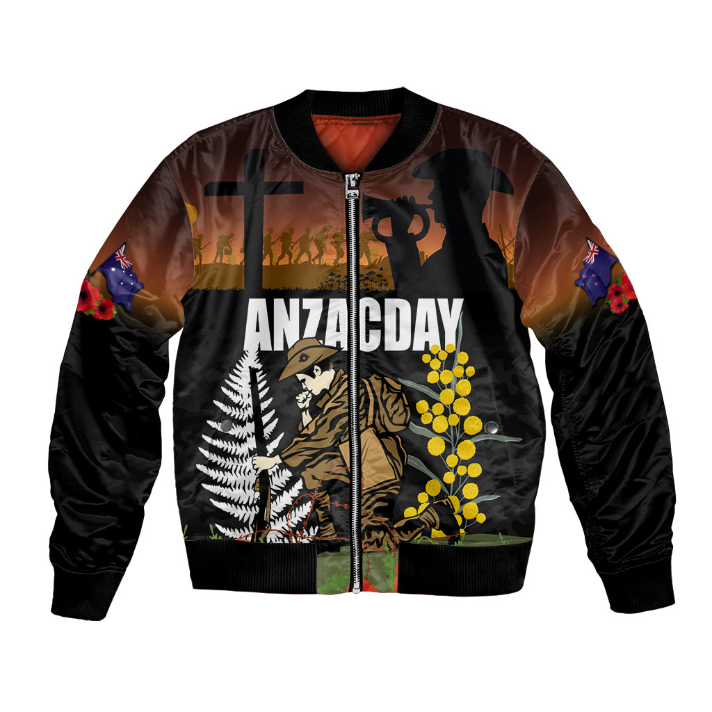 New Zealand and Australia ANZAC Day Bomber Jacket Soldier and Last Post Camouflage Pattern