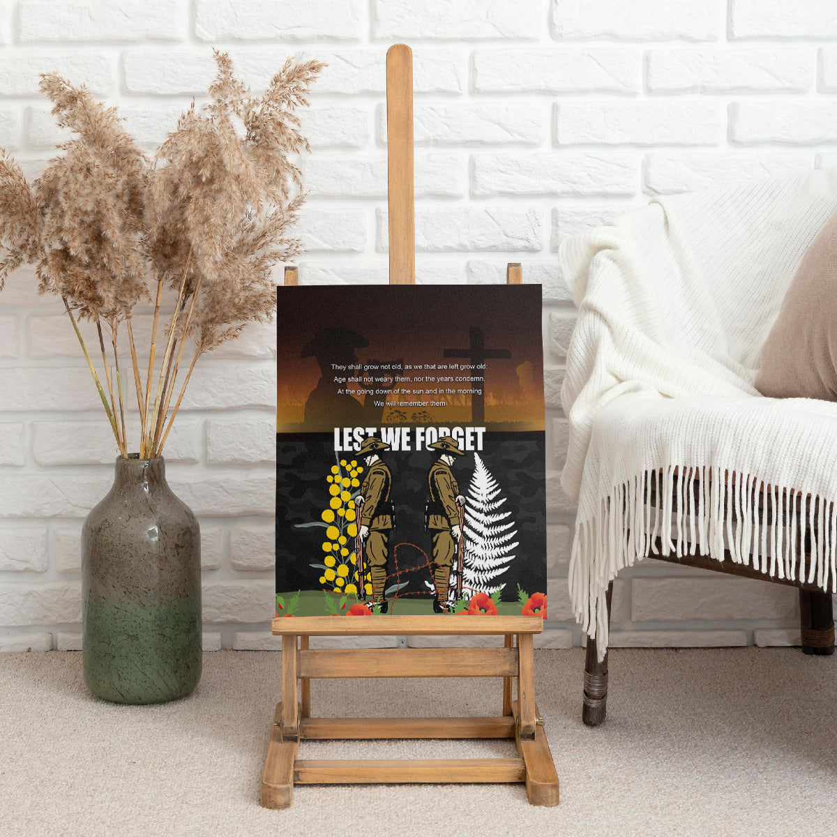 New Zealand and Australia ANZAC Day Canvas Wall Art Soldier and Last Post Camouflage Pattern