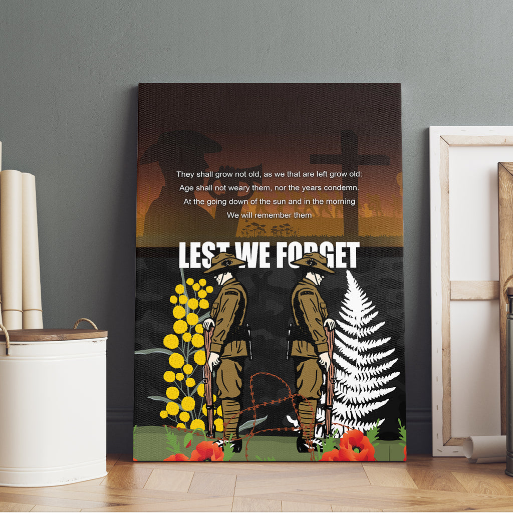 New Zealand and Australia ANZAC Day Canvas Wall Art Soldier and Last Post Camouflage Pattern