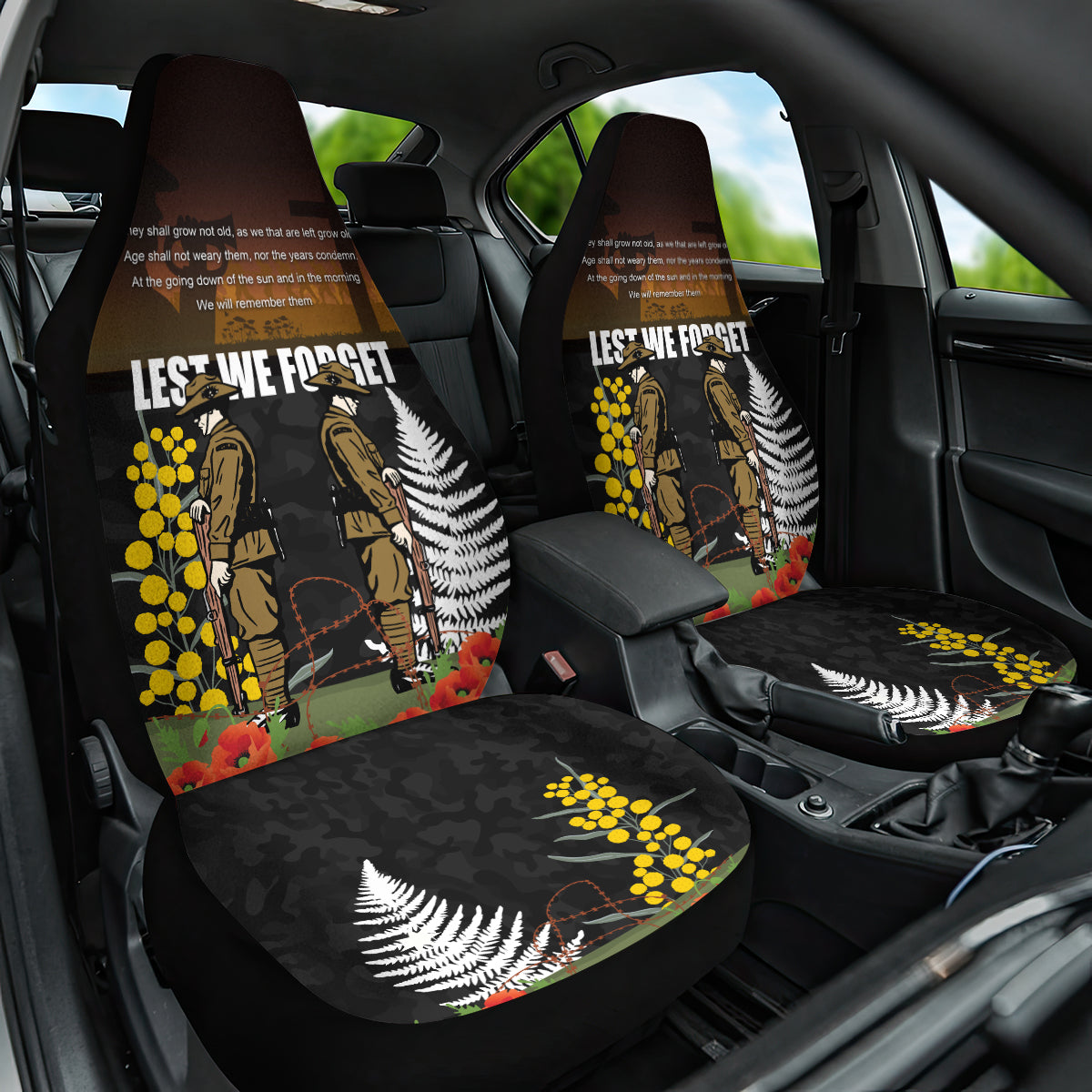New Zealand and Australia ANZAC Day Car Seat Cover Soldier and Last Post Camouflage Pattern