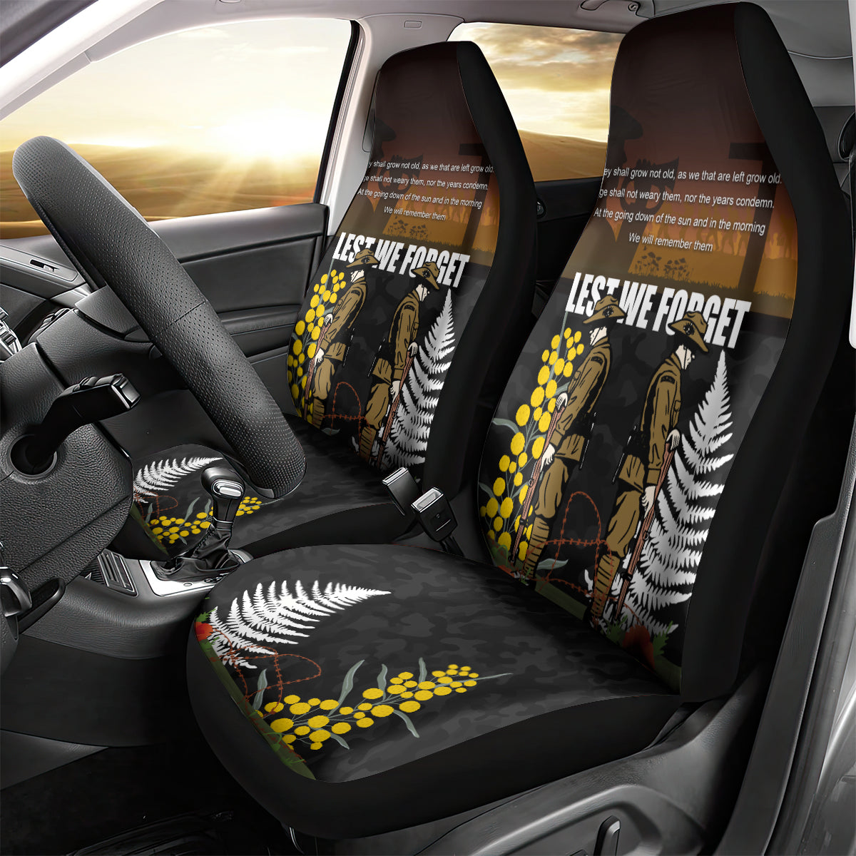 New Zealand and Australia ANZAC Day Car Seat Cover Soldier and Last Post Camouflage Pattern
