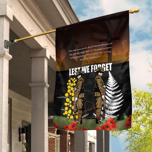 New Zealand and Australia ANZAC Day Garden Flag Soldier and Last Post Camouflage Pattern
