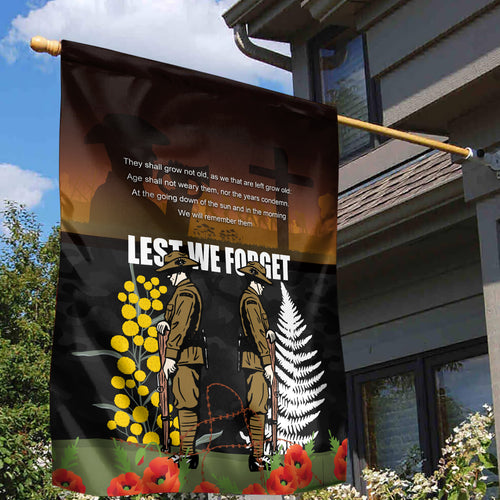 New Zealand and Australia ANZAC Day Garden Flag Soldier and Last Post Camouflage Pattern
