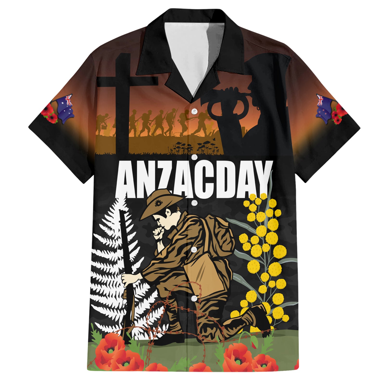 New Zealand and Australia ANZAC Day Hawaiian Shirt Soldier and Last Post Camouflage Pattern
