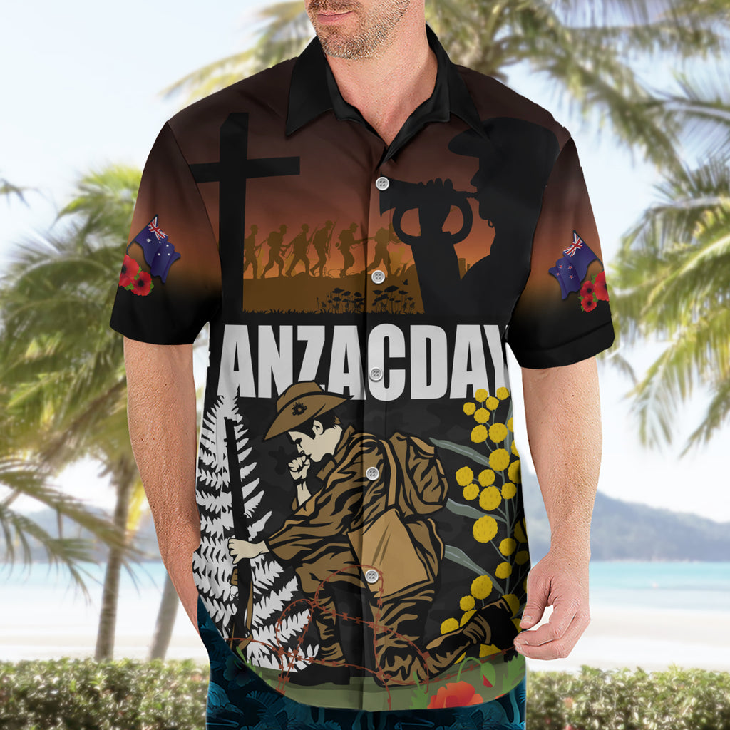 New Zealand and Australia ANZAC Day Hawaiian Shirt Soldier and Last Post Camouflage Pattern