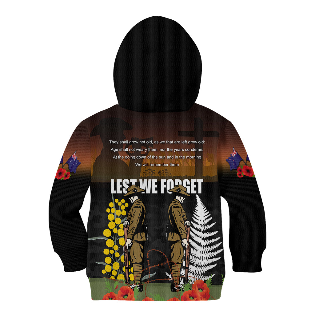 New Zealand and Australia ANZAC Day Kid Hoodie Soldier and Last Post Camouflage Pattern