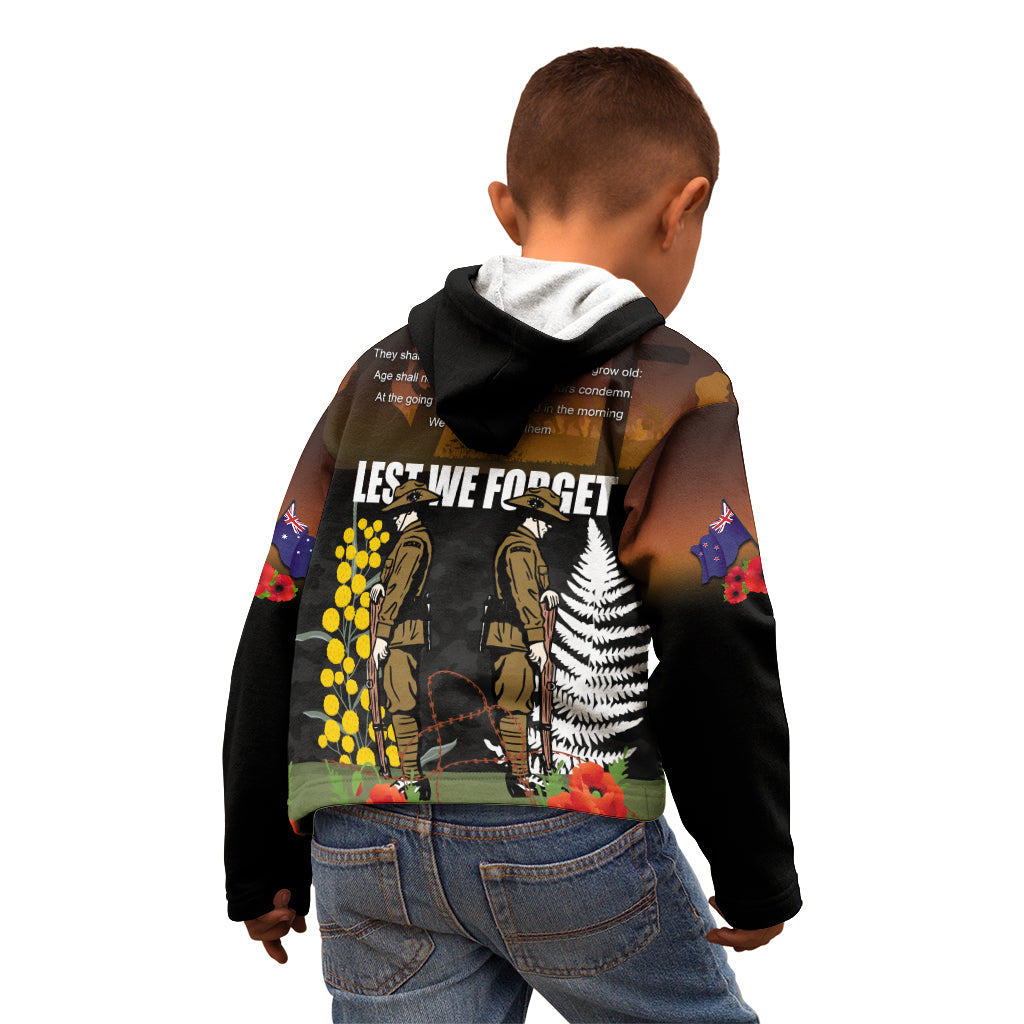 New Zealand and Australia ANZAC Day Kid Hoodie Soldier and Last Post Camouflage Pattern