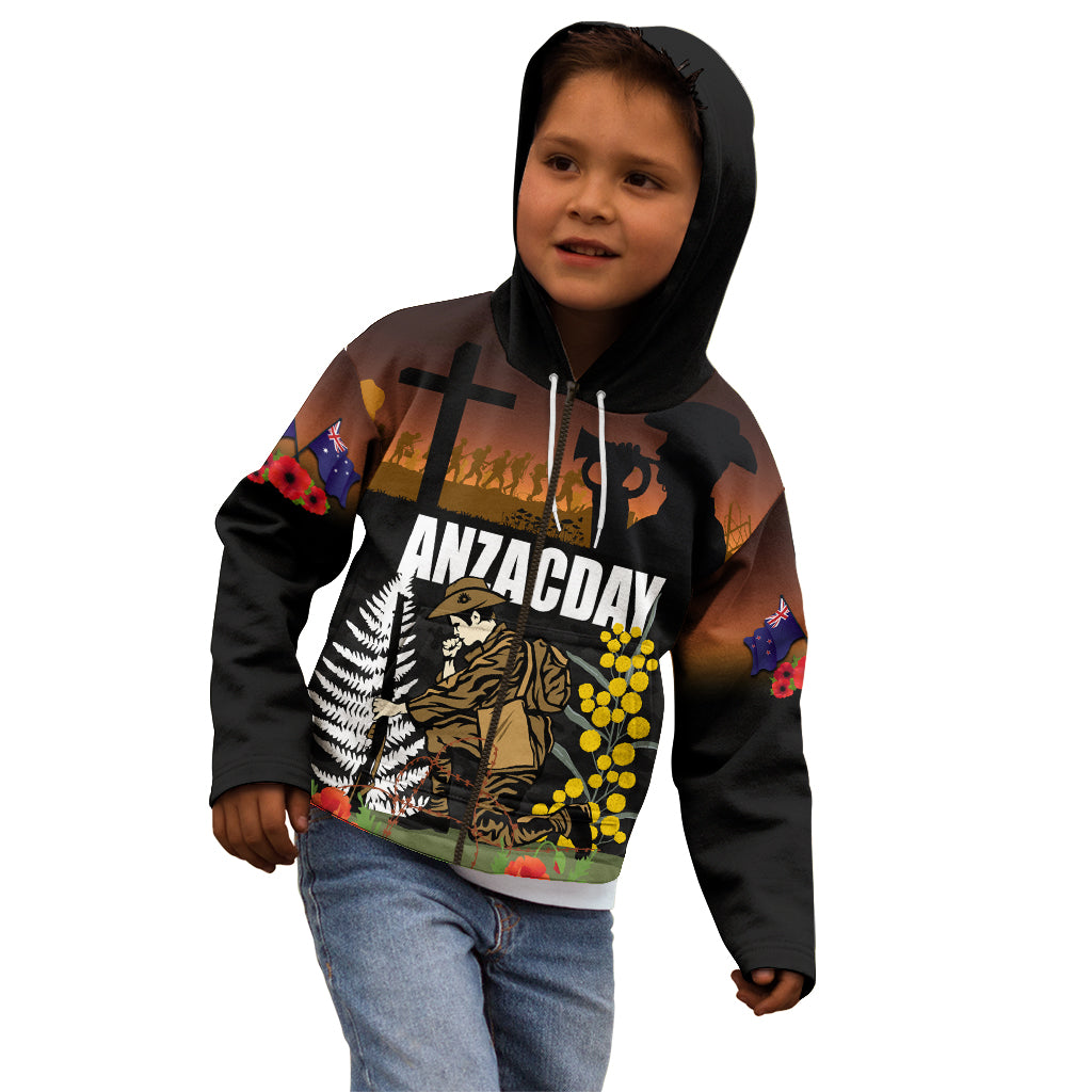 New Zealand and Australia ANZAC Day Kid Hoodie Soldier and Last Post Camouflage Pattern