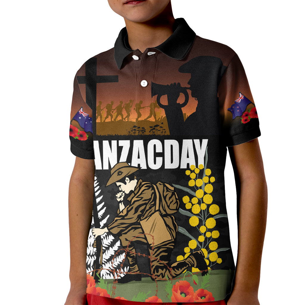 New Zealand and Australia ANZAC Day Kid Polo Shirt Soldier and Last Post Camouflage Pattern