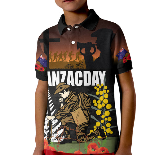 New Zealand and Australia ANZAC Day Kid Polo Shirt Soldier and Last Post Camouflage Pattern
