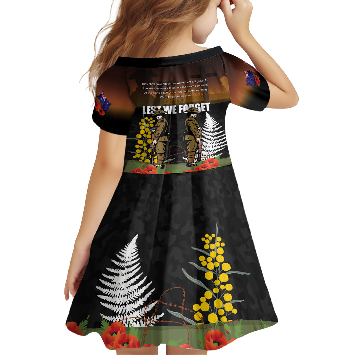 New Zealand and Australia ANZAC Day Kid Short Sleeve Dress Soldier and Last Post Camouflage Pattern