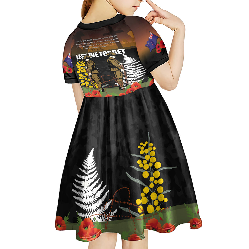 New Zealand and Australia ANZAC Day Kid Short Sleeve Dress Soldier and Last Post Camouflage Pattern