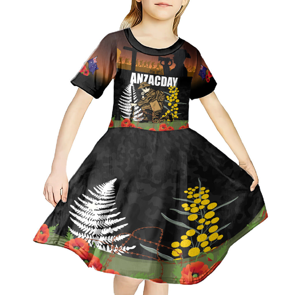New Zealand and Australia ANZAC Day Kid Short Sleeve Dress Soldier and Last Post Camouflage Pattern
