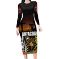 New Zealand and Australia ANZAC Day Long Sleeve Bodycon Dress Soldier and Last Post Camouflage Pattern