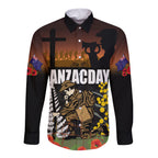 New Zealand and Australia ANZAC Day Long Sleeve Button Shirt Soldier and Last Post Camouflage Pattern