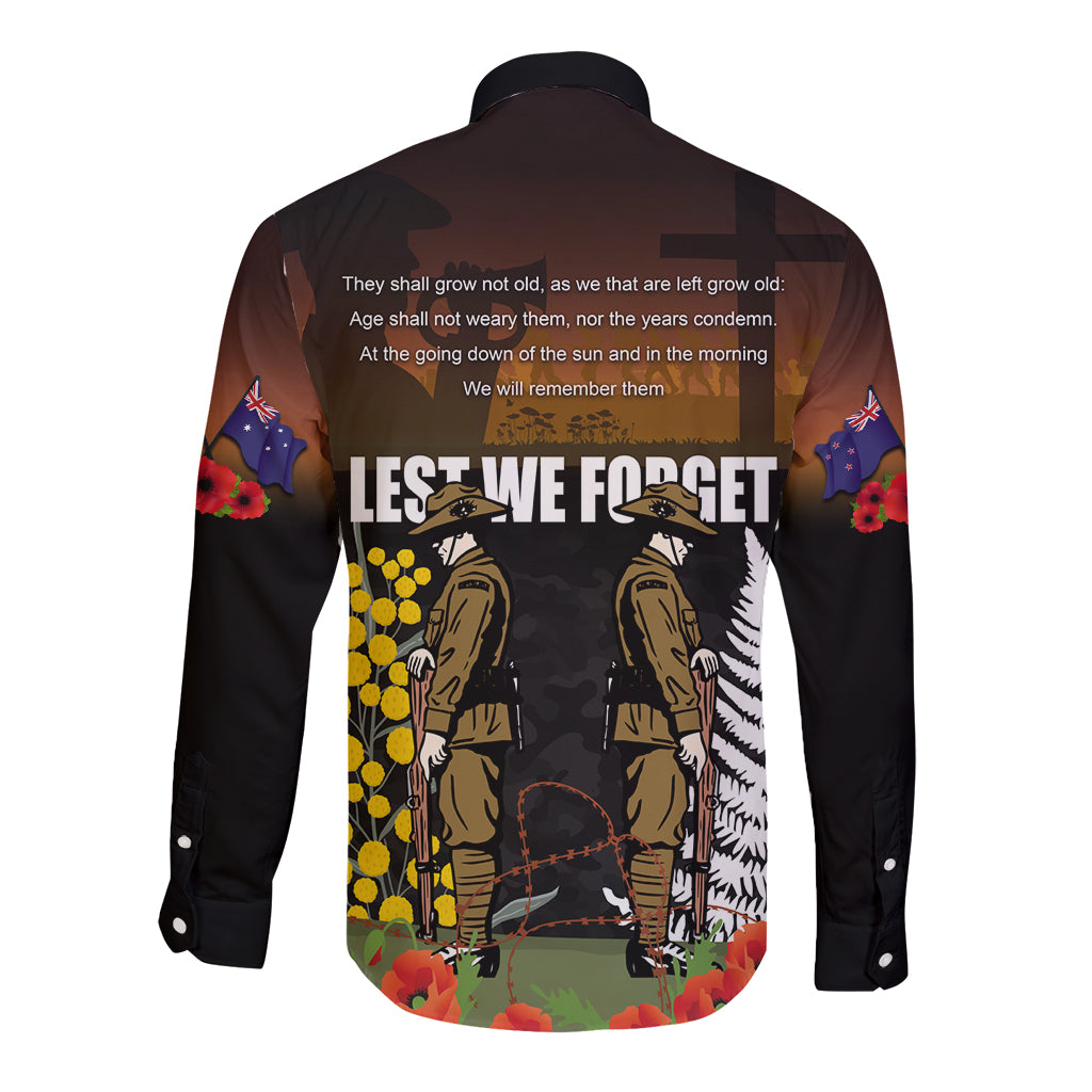 New Zealand and Australia ANZAC Day Long Sleeve Button Shirt Soldier and Last Post Camouflage Pattern