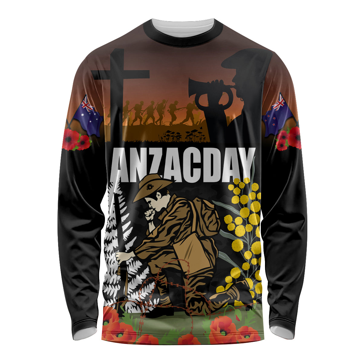 New Zealand and Australia ANZAC Day Long Sleeve Shirt Soldier and Last Post Camouflage Pattern