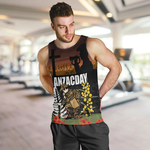 New Zealand and Australia ANZAC Day Men Tank Top Soldier and Last Post Camouflage Pattern