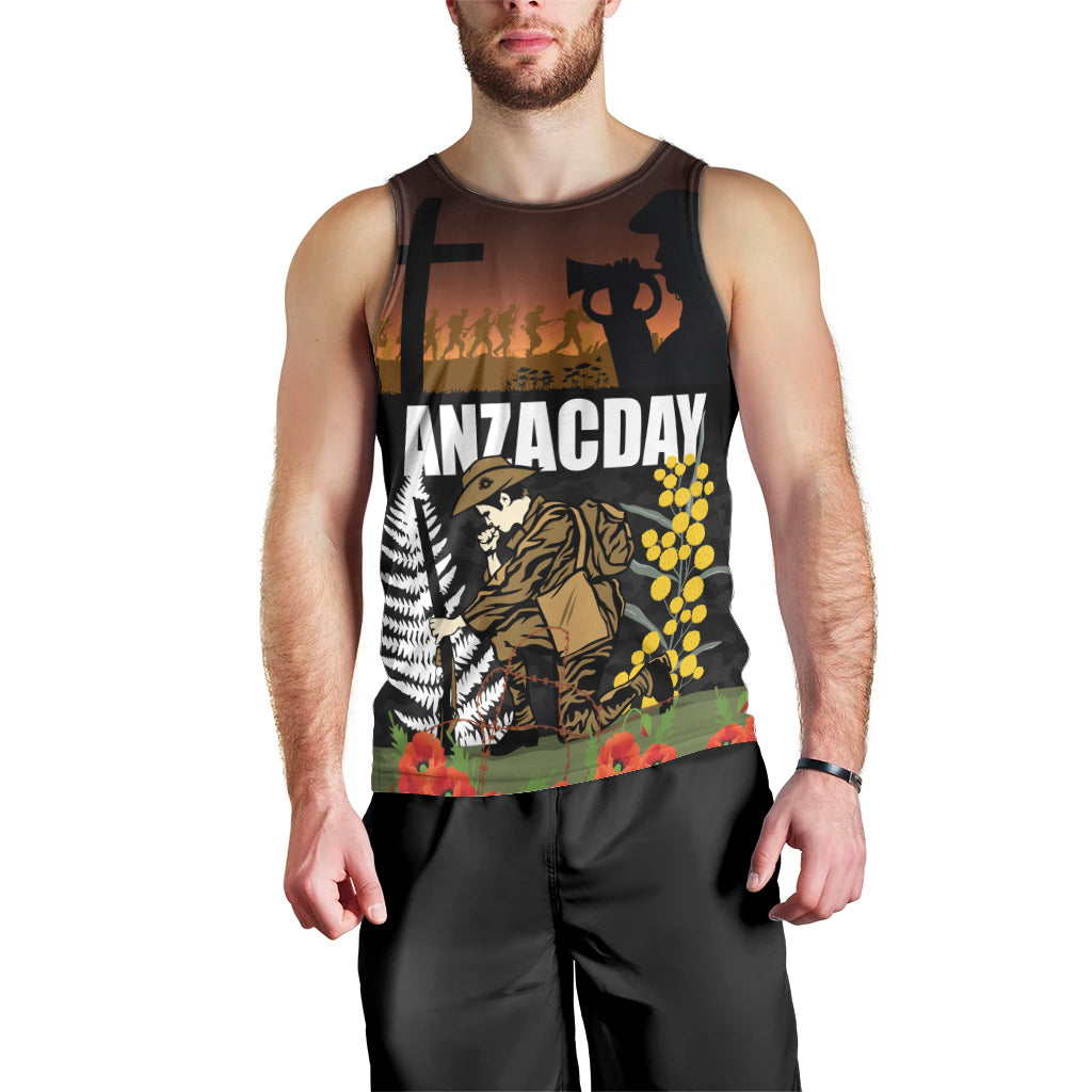 New Zealand and Australia ANZAC Day Men Tank Top Soldier and Last Post Camouflage Pattern