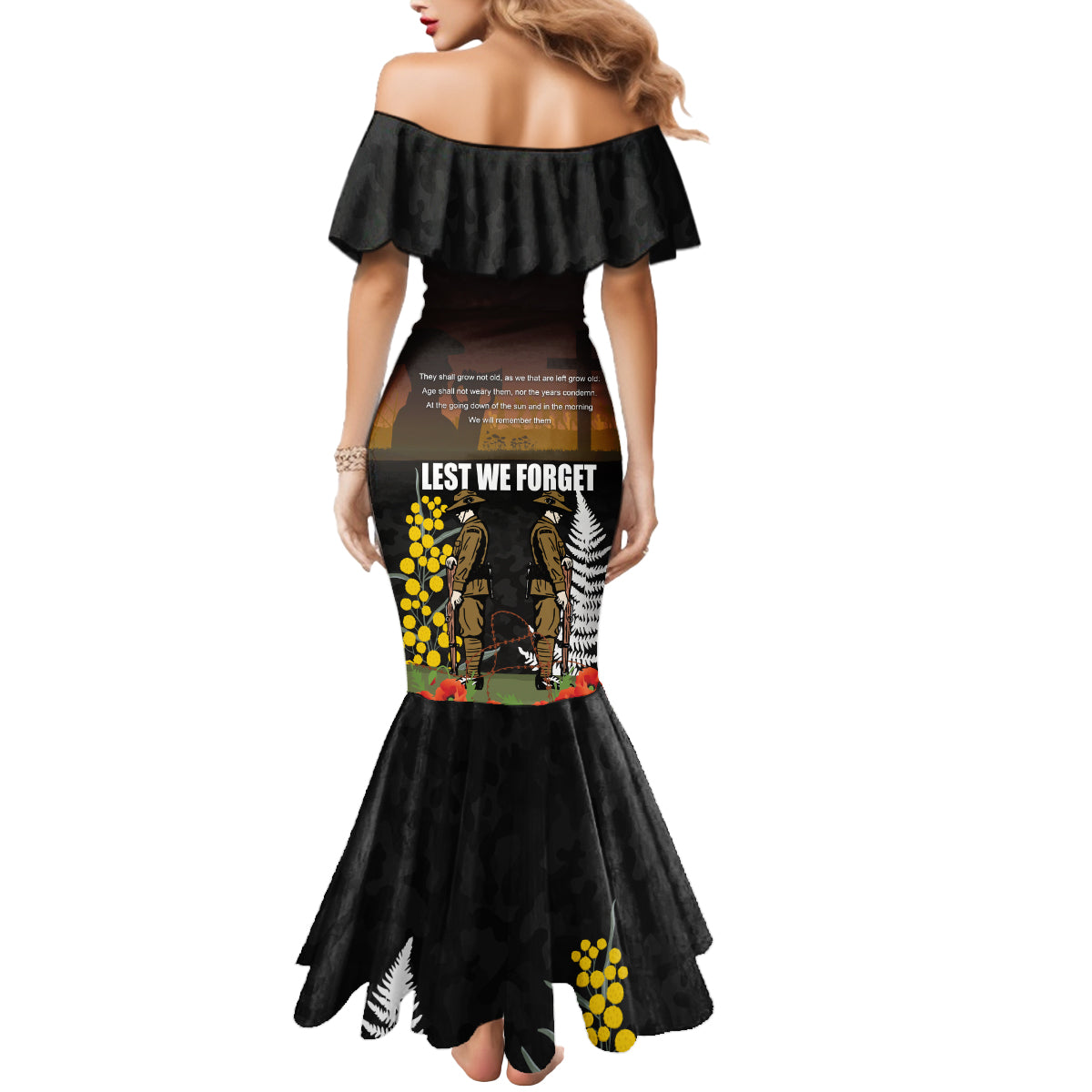 New Zealand and Australia ANZAC Day Mermaid Dress Soldier and Last Post Camouflage Pattern