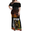 New Zealand and Australia ANZAC Day Off Shoulder Maxi Dress Soldier and Last Post Camouflage Pattern