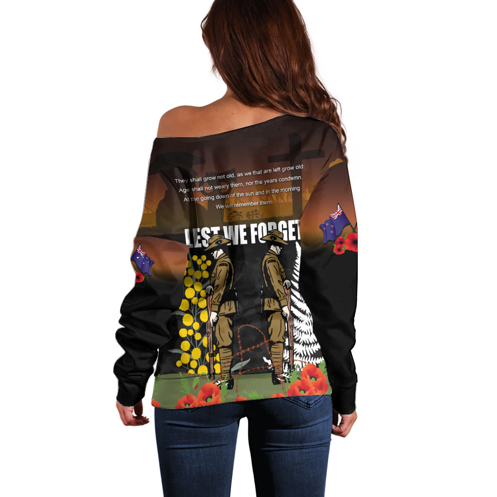 New Zealand and Australia ANZAC Day Off Shoulder Sweater Soldier and Last Post Camouflage Pattern