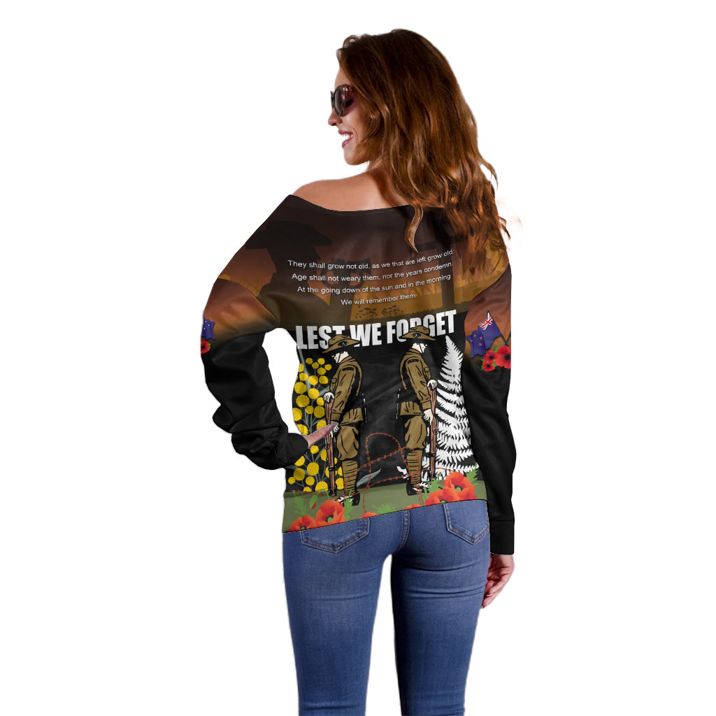 New Zealand and Australia ANZAC Day Off Shoulder Sweater Soldier and Last Post Camouflage Pattern
