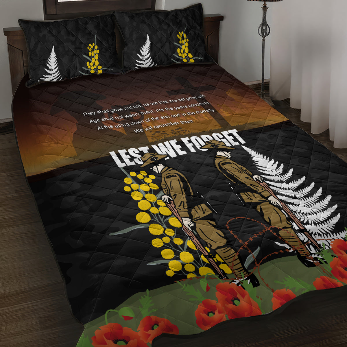 New Zealand and Australia ANZAC Day Quilt Bed Set Soldier and Last Post Camouflage Pattern