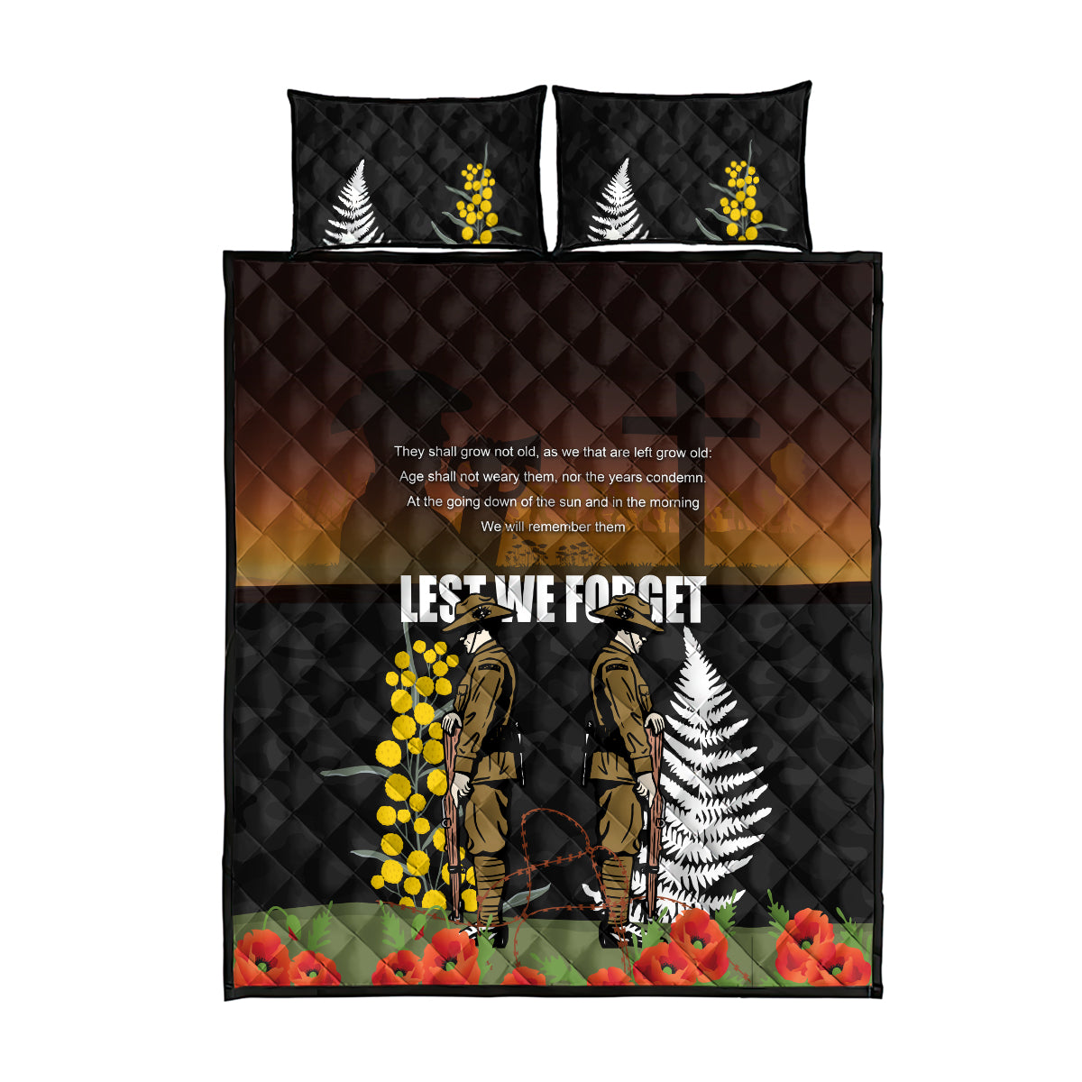 New Zealand and Australia ANZAC Day Quilt Bed Set Soldier and Last Post Camouflage Pattern