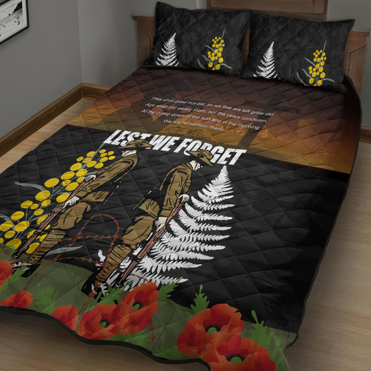 New Zealand and Australia ANZAC Day Quilt Bed Set Soldier and Last Post Camouflage Pattern