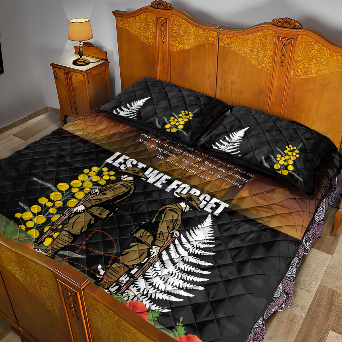 New Zealand and Australia ANZAC Day Quilt Bed Set Soldier and Last Post Camouflage Pattern