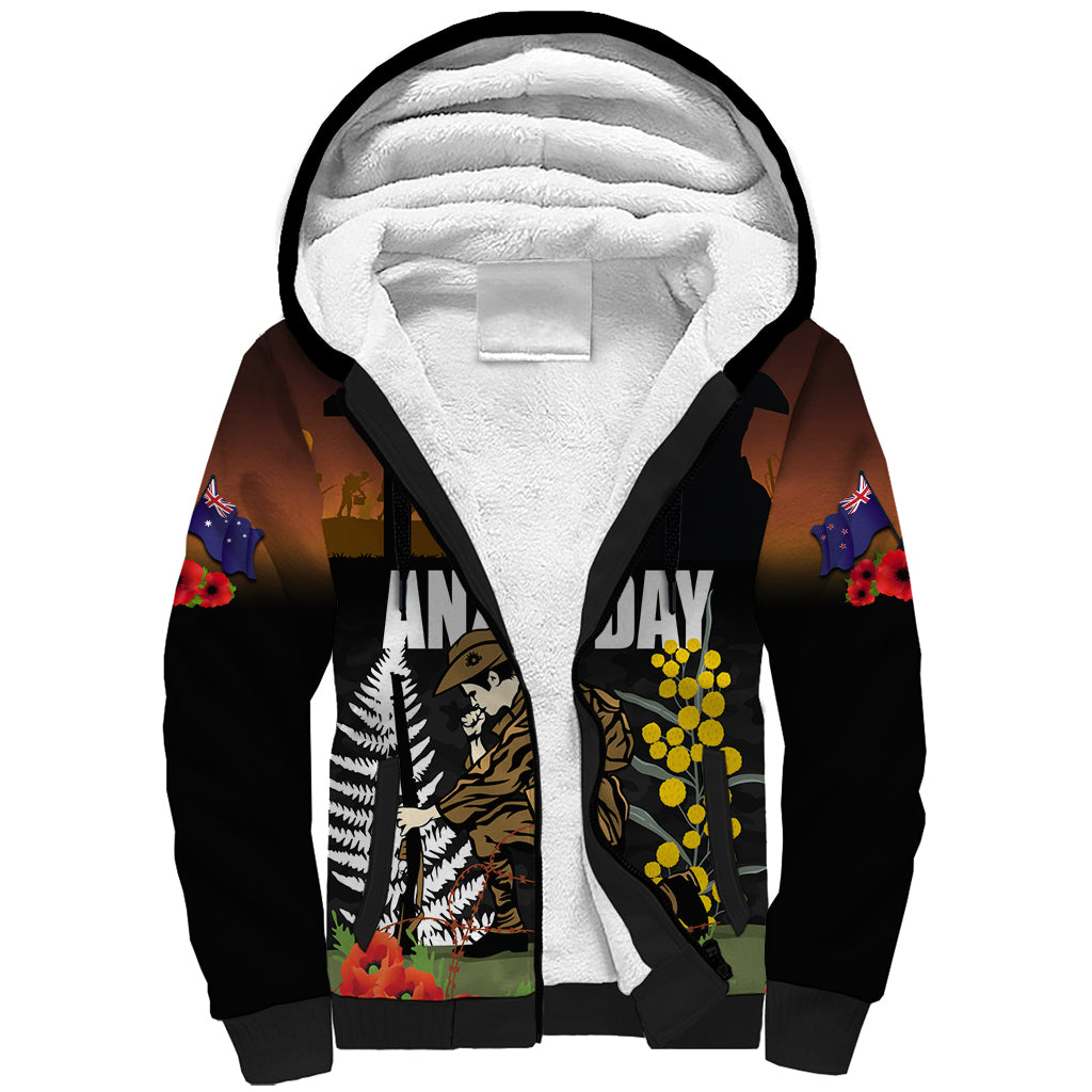 New Zealand and Australia ANZAC Day Sherpa Hoodie Soldier and Last Post Camouflage Pattern