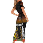 New Zealand and Australia ANZAC Day Short Sleeve Bodycon Dress Soldier and Last Post Camouflage Pattern