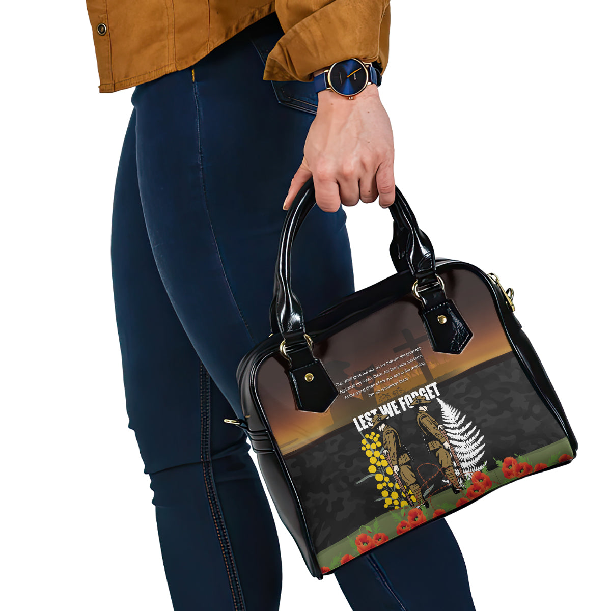 New Zealand and Australia ANZAC Day Shoulder Handbag Soldier and Last Post Camouflage Pattern